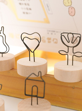 创意复古原木便签夹子立式简约可爱照片夹留言便签夹家居装饰