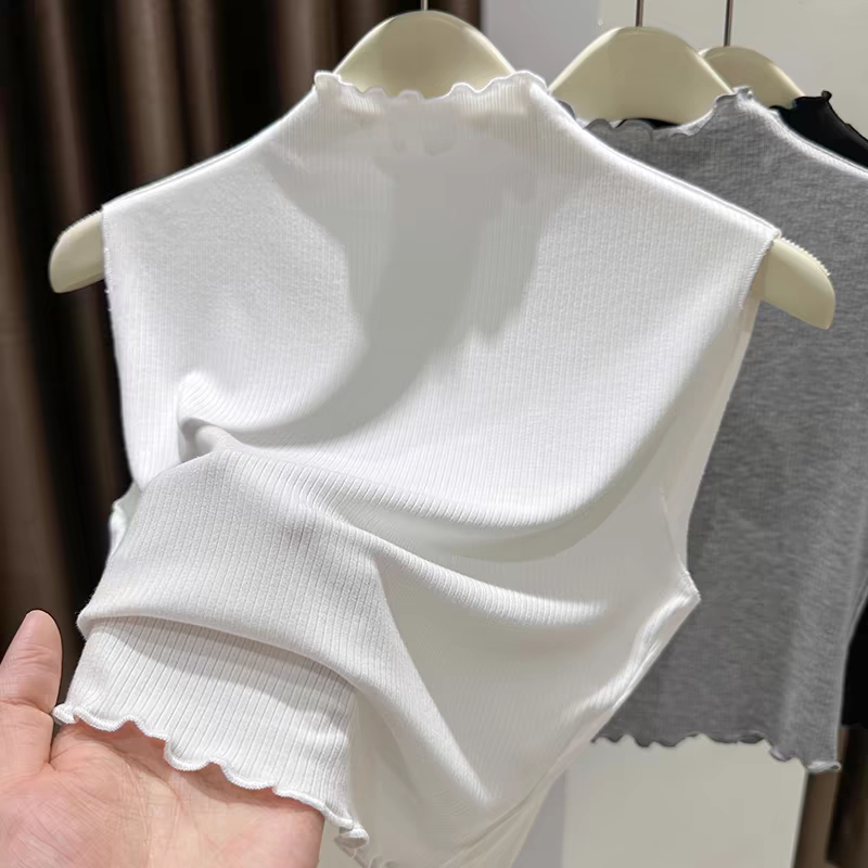 假领子百搭女高档春秋季毛衣内搭针织打底衫半高领木耳边无袖背心,淘宝优惠券,粉丝福利购,淘宝优惠卷