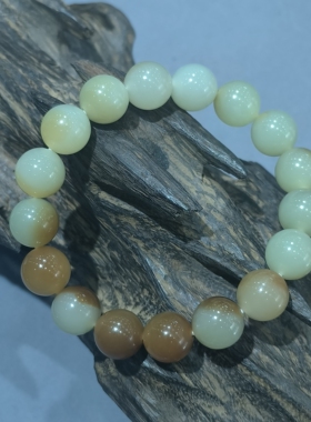 新疆和田玉且末料糖白玉圆珠手串12mm