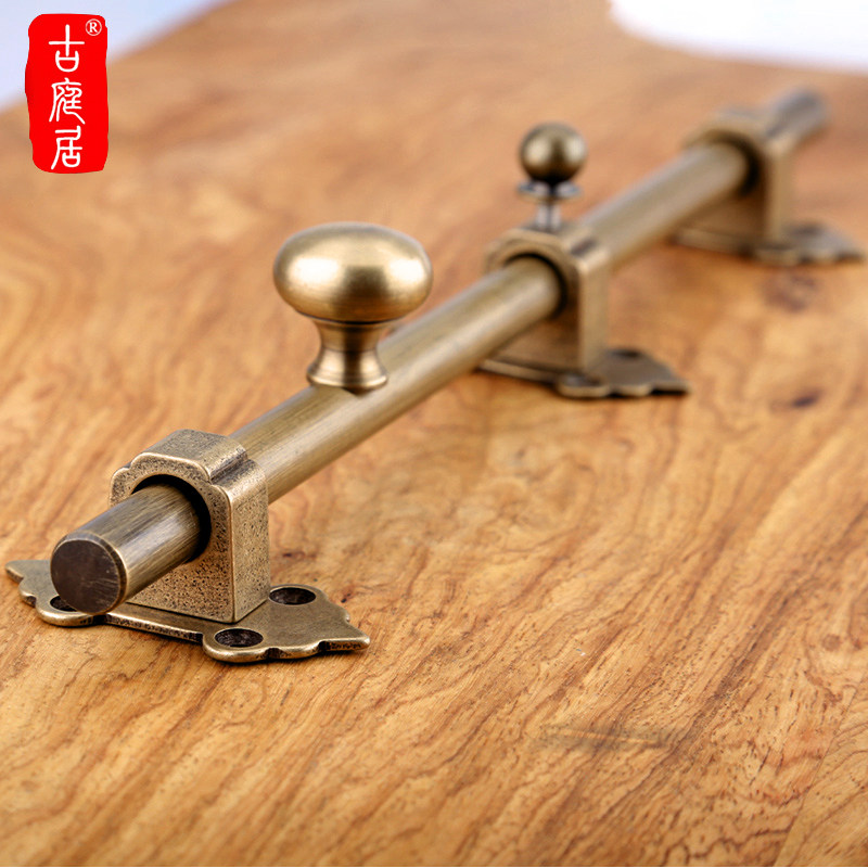 仿古老式门栓大门插销锁中式复古木门闩黄铜明装门销加长天地插销_虎窝淘