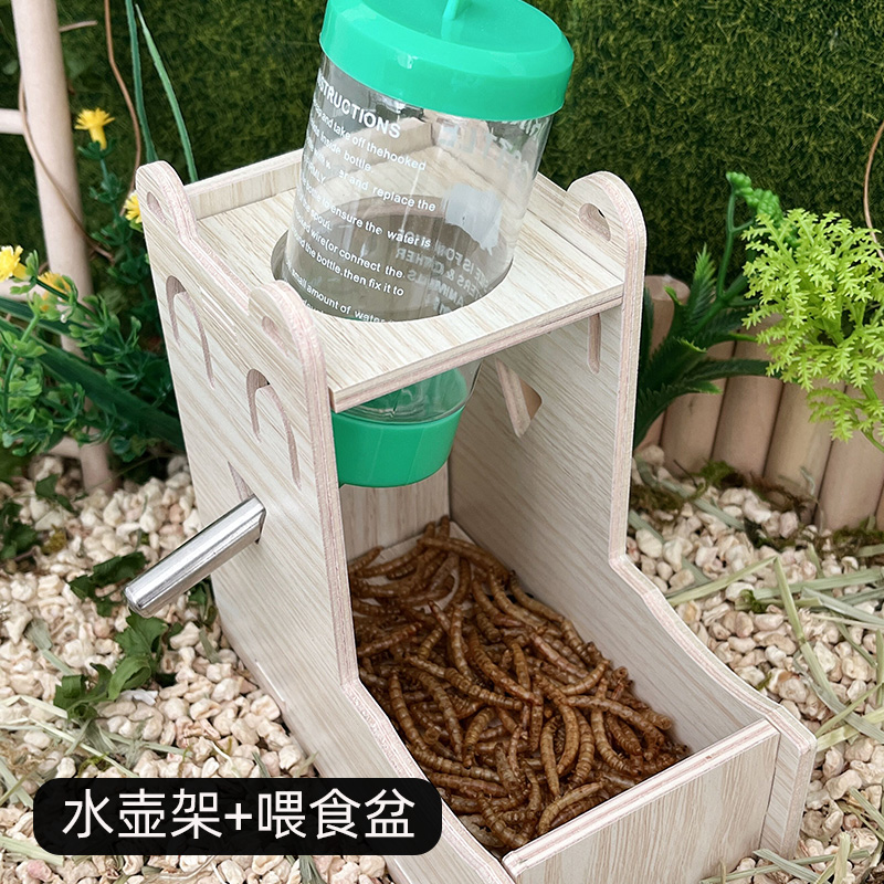 小宠物饮水器水壶架食盆木质喝水食槽二合一宠物生活用品造景玩具 - 图1