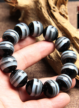 天然老缠丝玛瑙药师手链一图一物