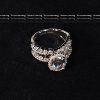 Wrapped in the Galaxy | Exclusively customized D-color simulated diamond dove egg ring set with staggered arm wide silver ring plated with 18k gold