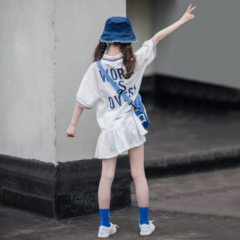 ເຄື່ອງນຸ່ງຫົ່ມເດັກນ້ອຍເດັກຍິງບາດເຈັບແລະວ່າງ dress 2024 summer ຮູບແບບໃຫມ່ຂອງເດັກນ້ອຍຂະຫນາດກາງແລະຂະຫນາດໃຫຍ່ POLO lapel ສັ້ນເສອແຂນພໍ່ແມ່ເດັກນ້ອຍແນວໂນ້ມ skirt