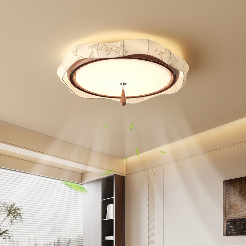 中古风圆形吸顶灯智能语音控制隐形风扇卧室房间餐厅书房护眼灯具 - 图0