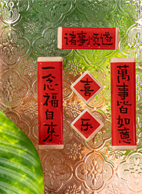 福启新岁立体滴胶磁吸对联冰箱贴
