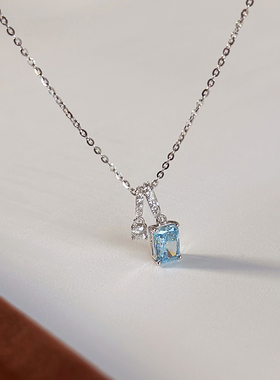 9折 蓝色冰切锆s925纯银项链配饰女女款2025新款高级感轻奢小众