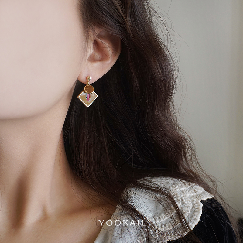 9折 美拉德油画菱形耳环方圆脸适合冬天的耳饰女高级感气质耳钉 - 图2