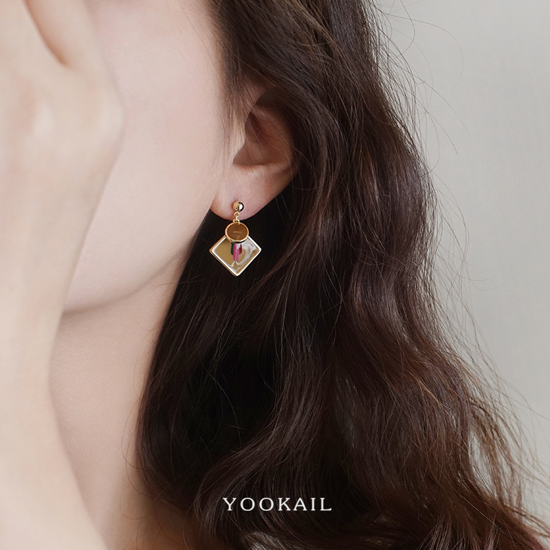 9折 美拉德油画菱形耳环方圆脸适合冬天的耳饰女高级感气质耳钉 - 图0