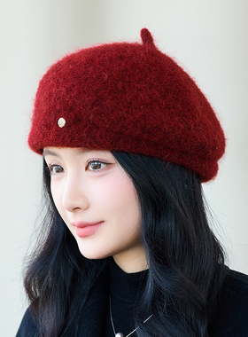 秋冬保暖显脸小毛绒贝雷帽女款