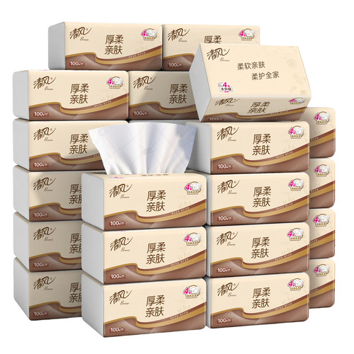 清风厚柔抽纸4层抽纸100抽24包卫生纸家用实惠装餐巾纸面巾纸整箱 - 图3