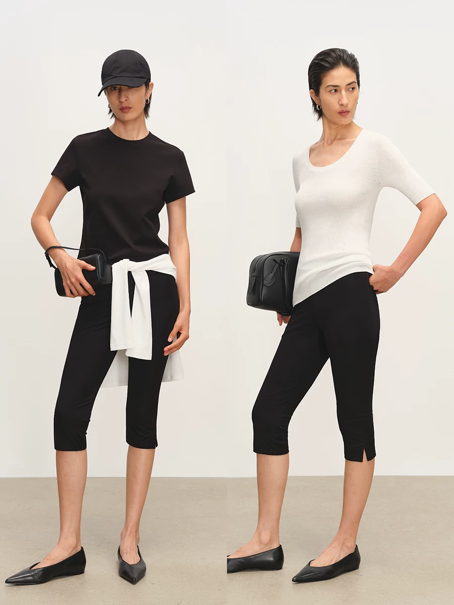 MSBEAST "Capri Pants" эластичные узкие укорочённые брюки капри чёрные slim fit mid-length йога-брюки