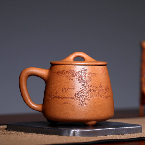 重器  宜兴紫砂杯名家泡茶杯子茶具大容量带盖 男士毛方荣 石瓢杯 - 图1