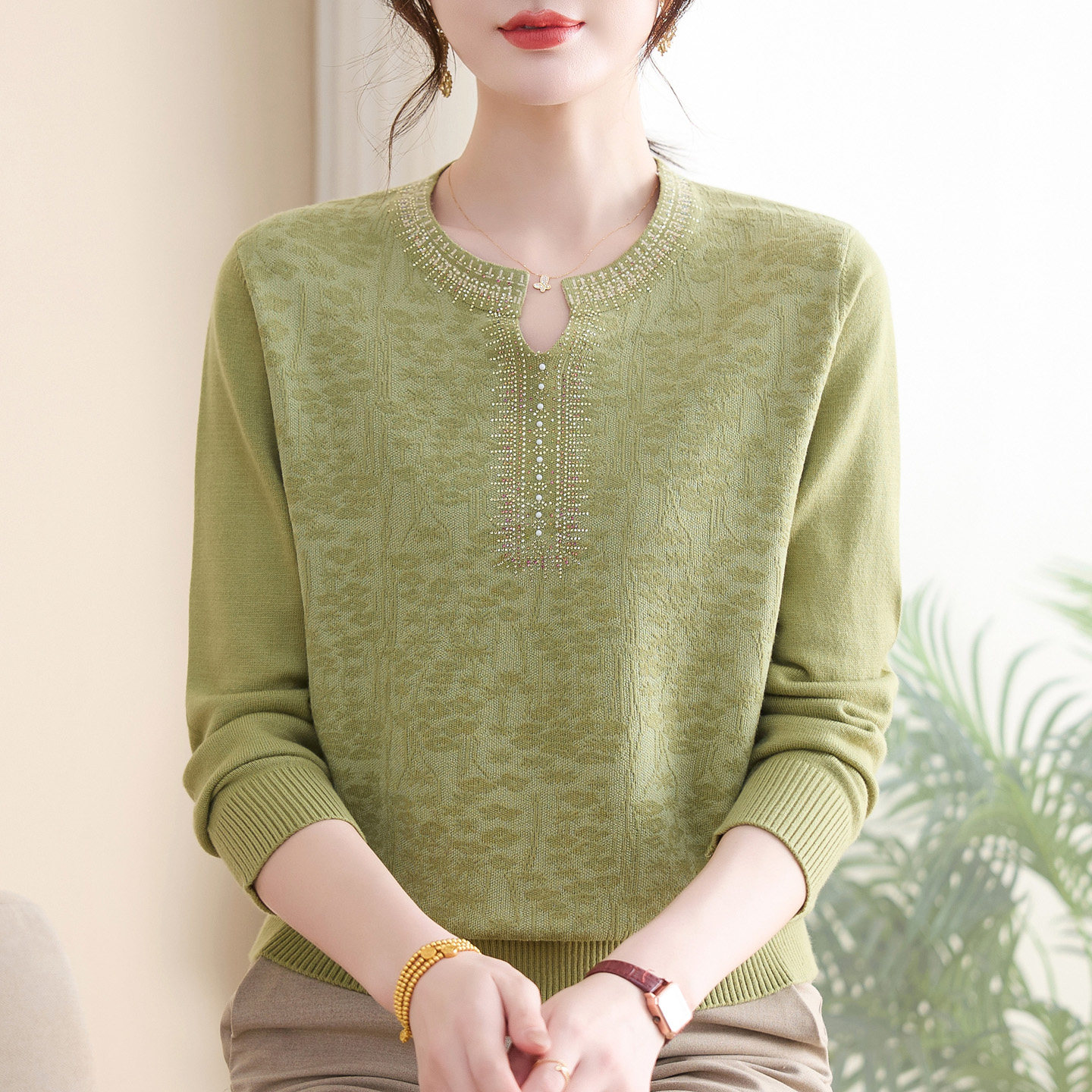 中老年妈妈秋装时尚羊绒衫上衣加肥加大码女装洋气宽松针织打底衫,淘宝优惠券,粉丝福利购,淘宝优惠卷