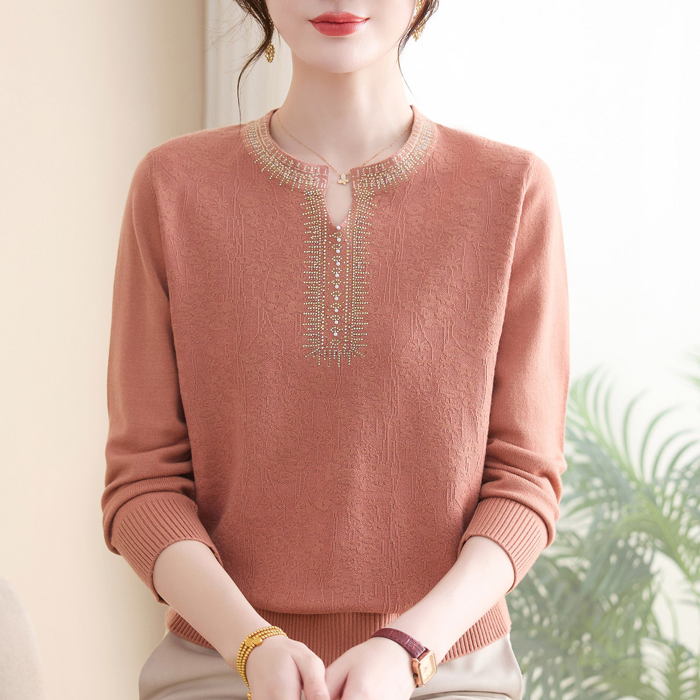 中老年妈妈秋装时尚羊绒衫上衣加肥加大码女装洋气宽松针织打底衫,淘宝优惠券,粉丝福利购,淘宝优惠卷