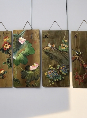 香樟木板画室外内外墙壁挂画客厅餐厅沙发背景复古怀旧装饰画
