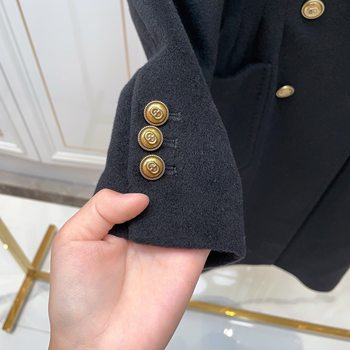 4118 Yanjia light luxury 2023 high-end fashion temperament double-sided pleated waist coat double-breasted wool coat