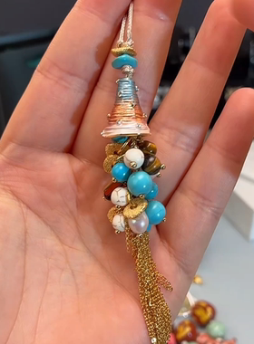 C403   MARBLE LEO欢庆虎眼松绿流苏项链