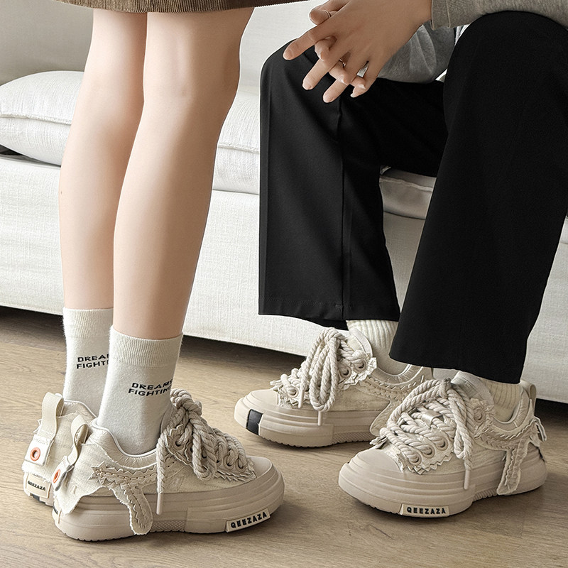 小众设计感厚底5cm隐形增高板鞋男女情侣款透气休闲鞋百搭帆布鞋,淘宝优惠券,粉丝福利购,淘宝优惠卷