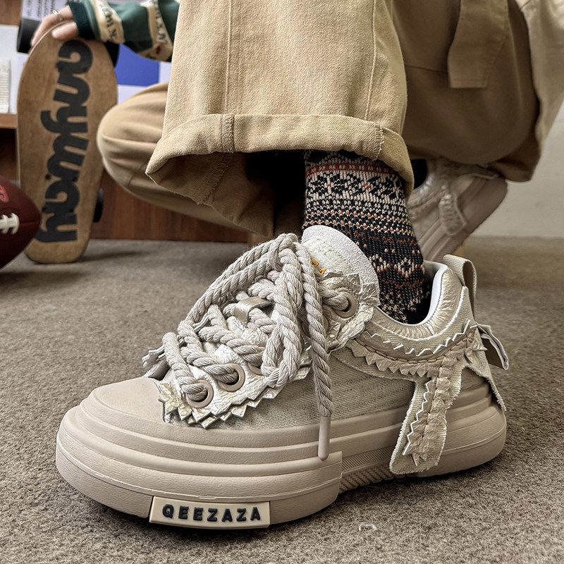 小众设计感厚底5cm隐形增高板鞋男女情侣款透气休闲鞋百搭帆布鞋,淘宝优惠券,粉丝福利购,淘宝优惠卷