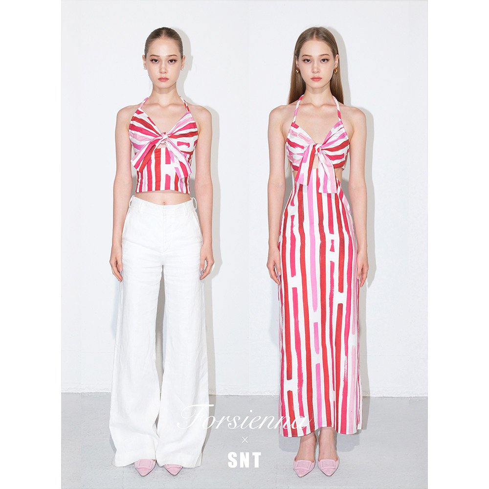 SNT 棉麻条纹印花挂脖上衣/连衣裙,淘宝优惠券,粉丝福利购,淘宝优惠卷