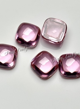 平底素面粉红色合成锆石 肥方裸钻 4x4~10x10mm 人造宝石戒指镶嵌