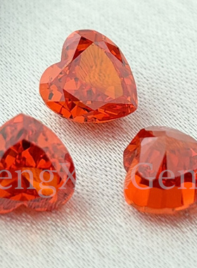 心形冰花切中国红色锆石裸石 帕德玛红色人工宝石碎冰切爆闪钻