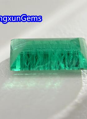 实验室生成长方直角车平培育哥伦比亚祖母绿木佐色裸石+AGL证书