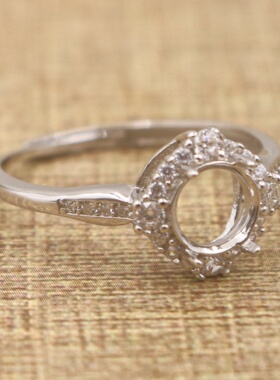 圆形925银戴妃款戒指空托围锆代裸石镶嵌18k金多规格戒指空托活口