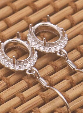 蛋形925银戴妃款耳坠空托围锆代裸石镶嵌18k金多规格耳坠首饰空托