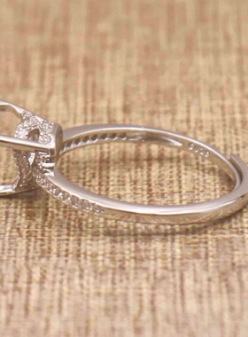 心形925银戴妃款戒指空托围锆代裸石镶嵌18k金多规格戒指空托活口