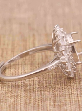 蛋形925银戴妃款戒指空托围锆代裸石镶嵌18k金多规格戒指空托活口