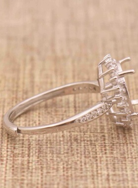 蛋形925银戴妃款戒指空托围锆代裸石镶嵌18k金多规格戒指空托活口