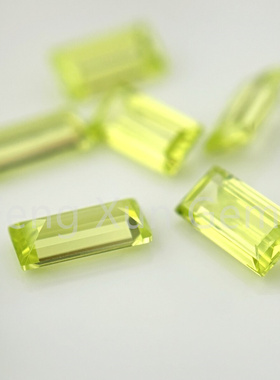 长方形直角车平果绿色锆石裸石戒面 人造苹果绿宝石镶嵌戒指裸钻