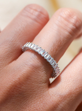 s925纯银长方形锆石戒指女欧美跨境排戒满钻叠戴时尚指环高品质