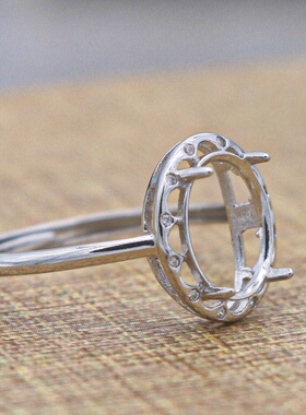 蛋形925银戴妃款戒指空托围锆代裸石镶嵌18k金多规格戒指空托活口