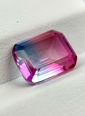 长方形倒角人造西瓜碧玺裸石玻璃 蓝红渐变仿天然宝石戒面BX19