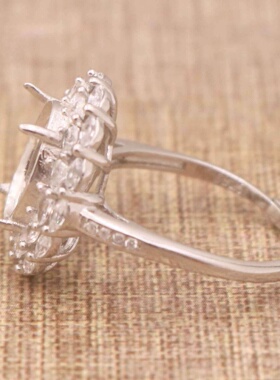 蛋形925银戴妃款戒指空托围锆代裸石镶嵌18k金多规格戒指空托活口