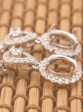 圆形925银戴妃款耳坠空托围锆代裸石镶嵌18k金多规格耳坠首饰空托