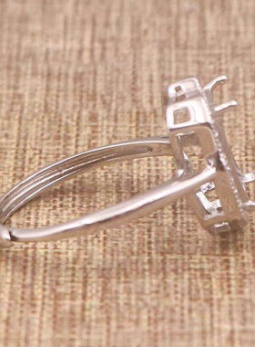 长方形925银戴妃款戒指空托围锆代裸石镶嵌18k金戒指空托活口