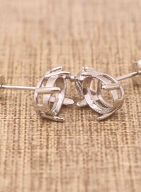 蛋形925银戴妃款耳钉空托围锆代裸石镶嵌18k金多规格耳钉首饰空托