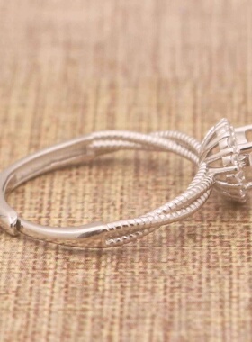 圆形925银戴妃款戒指空托围锆代裸石镶嵌18k金多规格戒指空托活口