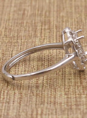 长方形925银戴妃款戒指空托围锆代裸石镶嵌18k金戒指空托活口