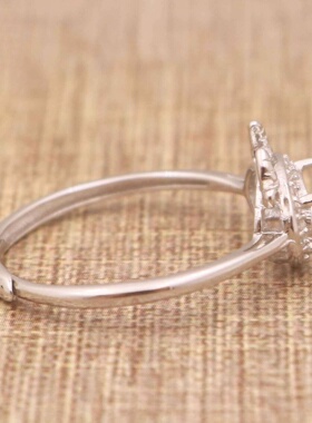 蛋形925银戴妃款戒指空托围锆代裸石镶嵌18k金多规格戒指空托活口