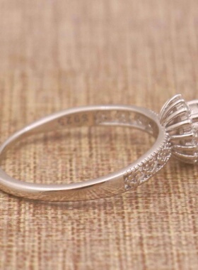 圆形925银戴妃款戒指空托围锆代裸石镶嵌18k金多规格戒指空托活口