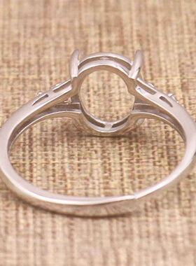 蛋形925银戴妃款戒指空托围锆代裸石镶嵌18k金多规格戒指空托活口