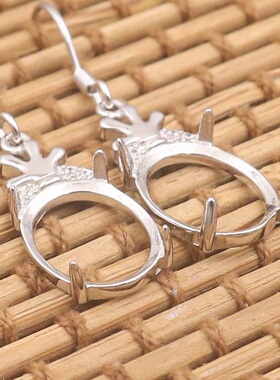 蛋形925银戴妃款耳坠空托围锆代裸石镶嵌18k金多规格耳坠首饰空托