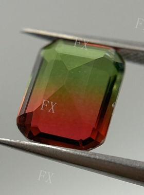 长方形倒角合成仿西瓜碧玺玻璃裸石 红绿渐变戒托石首饰补钻BX23