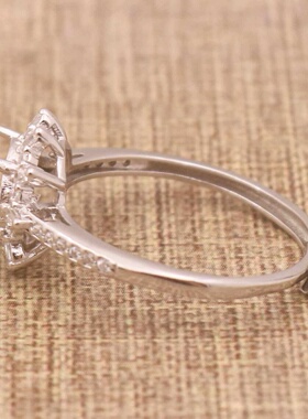 圆形925银戴妃款戒指空托围锆代裸石镶嵌18k金多规格戒指空托活口