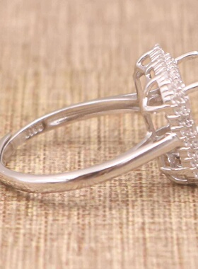 正方形925银戴妃款戒指空托围锆代裸石镶嵌18k金 戒指空托活口